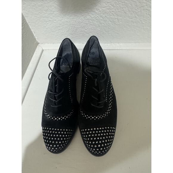 Stuart Weitzman Black Suede Studded Oxford Lace Up Dress Shoes - Picture 5 of 7